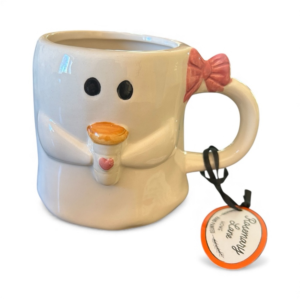 Rosemary Lane Ceramic Ghost Coffee Mug with Pink Bow Coffee Cup Heart